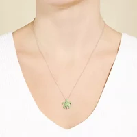 Sparkle Allure Turtle Womens Green Pure Silver Over Brass 18 Inch Pendant Necklace