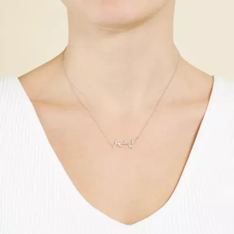 Silver Treasures Womens White Cubic Zirconia Sterling Silver 16 Inch Pendant Necklace