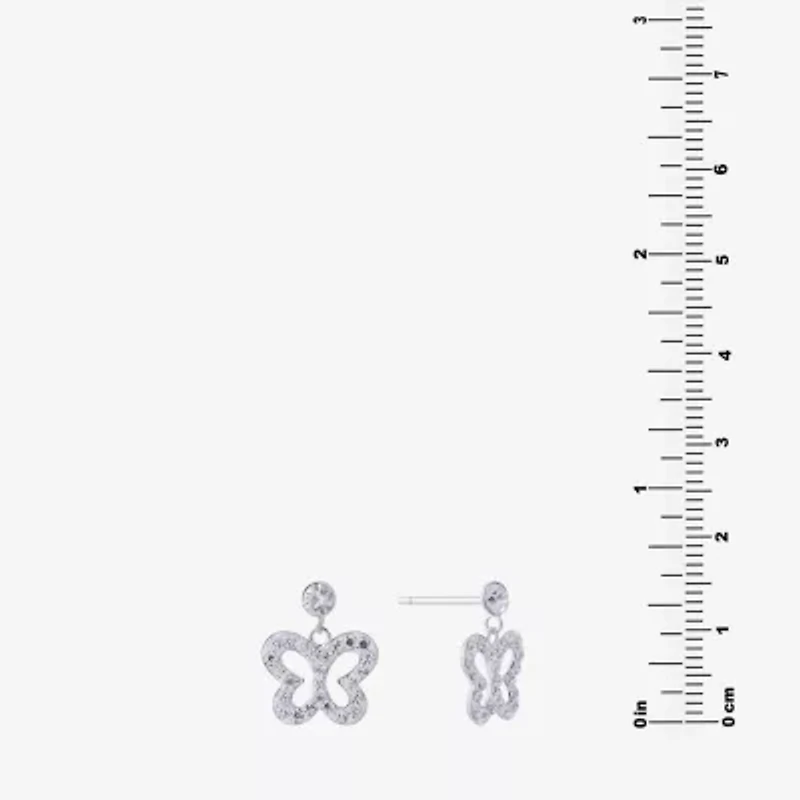 Silver Treasures Womens Crystal Sterling Silver Drop Earrings