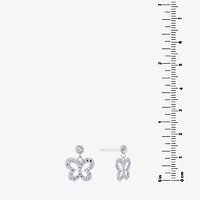 Silver Treasures Womens Crystal Sterling Silver Drop Earrings