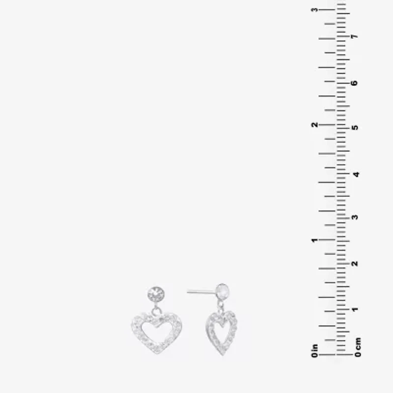 Silver Treasures Womens Crystal Sterling Silver Heart Drop Earrings