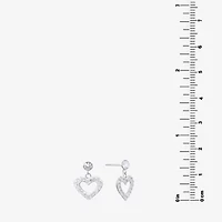 Silver Treasures Womens Crystal Sterling Silver Heart Drop Earrings