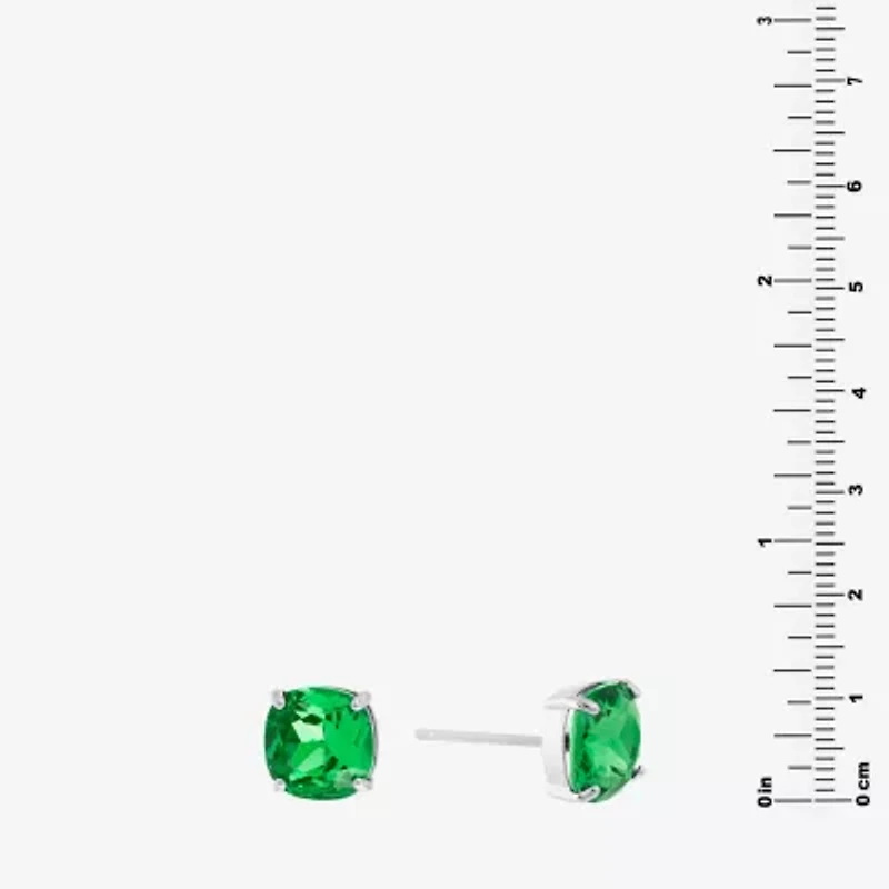 Sparkle Allure Pure Silver Over Brass Crystal Square Stud Earrings