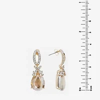 Sparkle Allure Womens Champagne Crystal 24K Gold Over Brass Drop Earrings