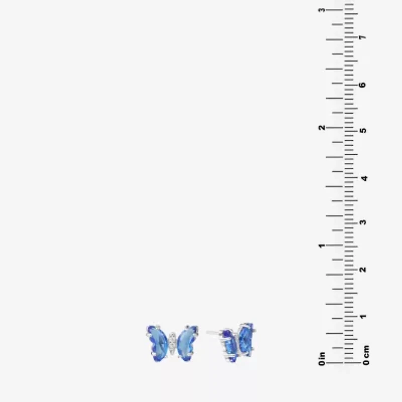 Silver Treasures Blue Cubic Zirconia Sterling 7.8mm Butterfly Stud Earrings