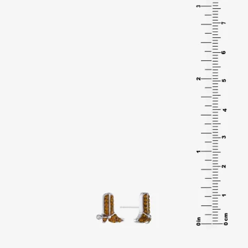 Silver Treasures Cowboy Boot Brown Crystal Sterling Silver 9.9mm Stud Earrings