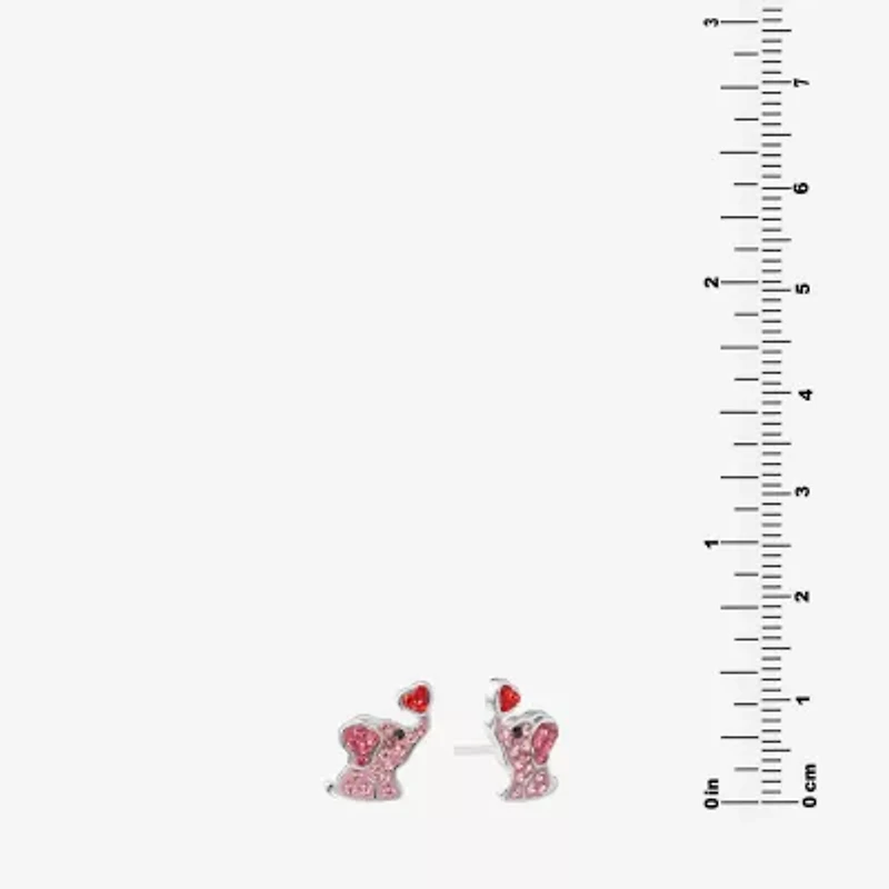 Silver Treasures Elephant Pink Crystal Sterling Silver 11.4mm Heart Stud Earrings