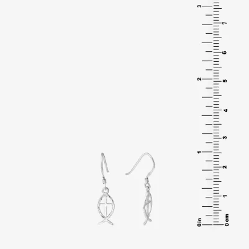 Silver Treasures Jesus Fish Womens Sterling Silver Drop Earrings