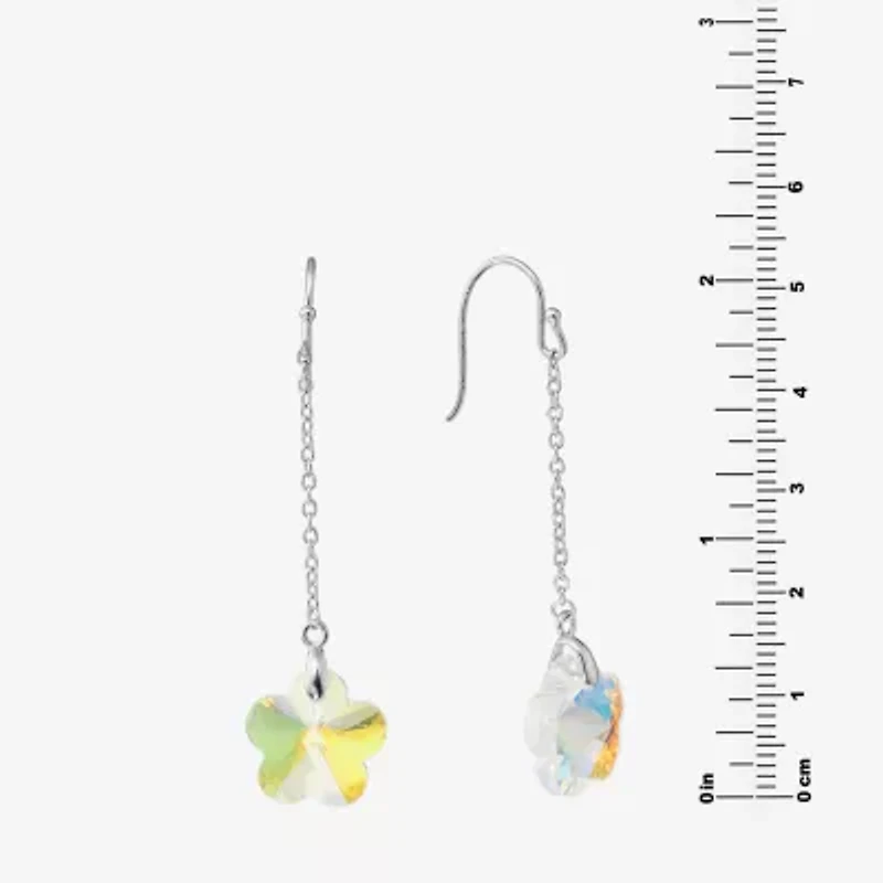 Silver Treasures Womens Pink Crystal Sterling Silver Flower Drop Earrings
