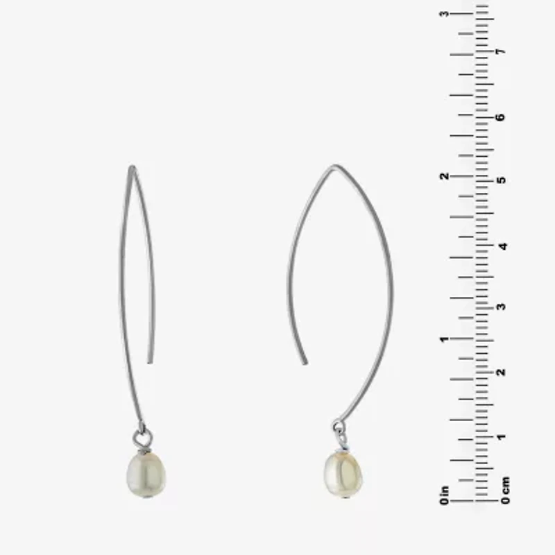 Silver Treasures Threader Womens White Cultured Freshwater Pearl Sterling Silver Drop Earrings
