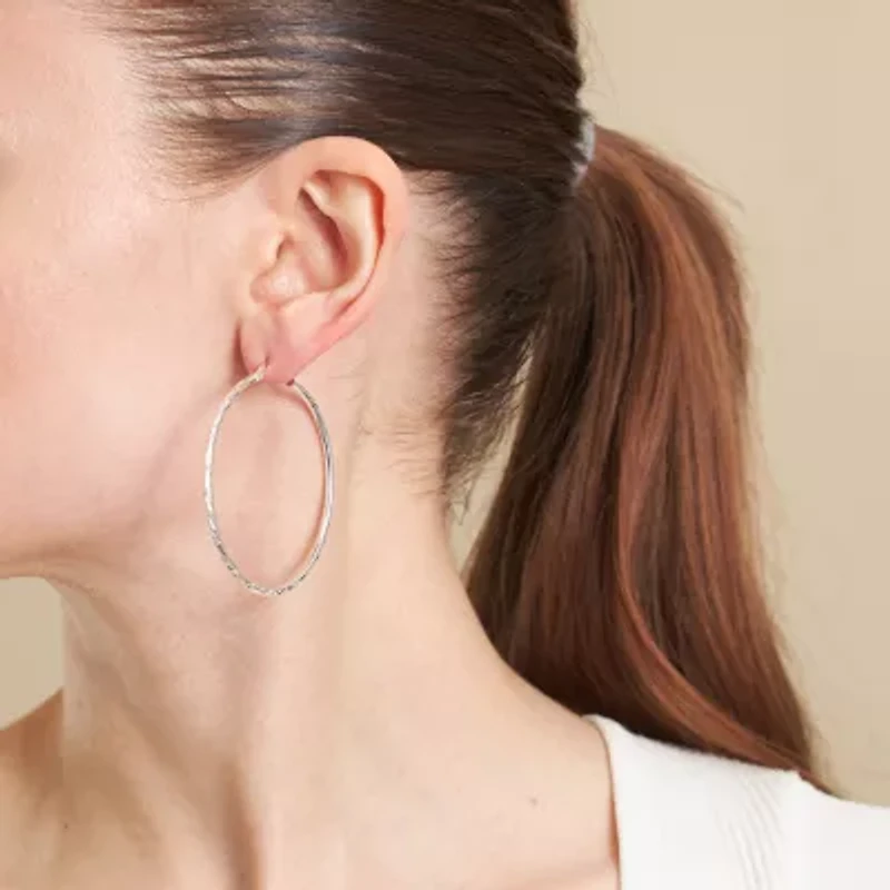 Silver Reflections Pure Silver Over Brass Hoop Earrings