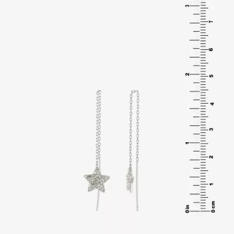 Silver Treasures Womens Crystal Sterling Silver Star Drop Earrings