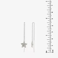 Silver Treasures Womens Crystal Sterling Silver Star Drop Earrings
