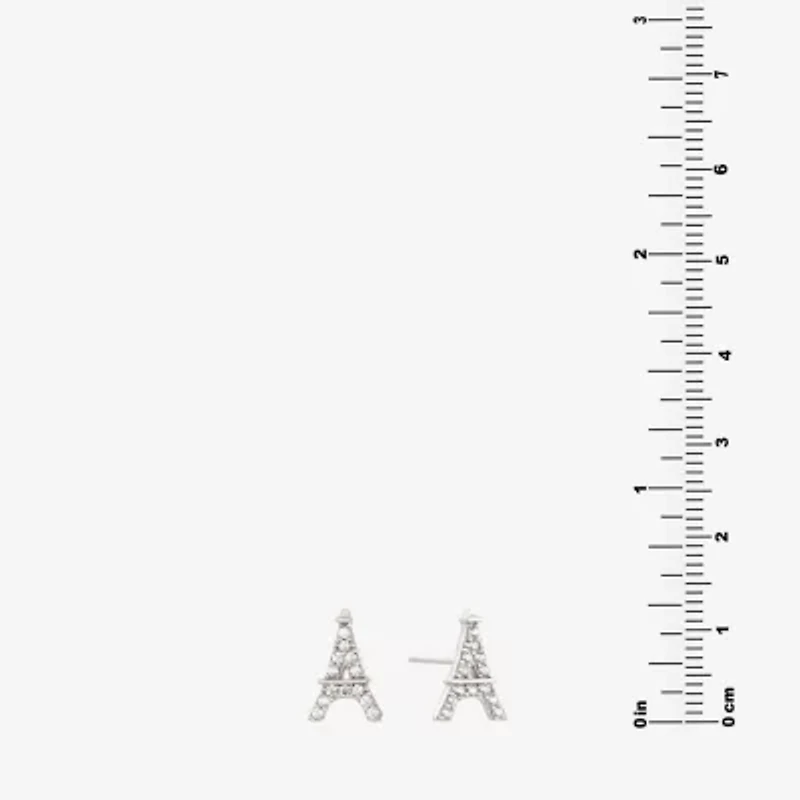 Silver Treasures Eiffel Tower Cubic Zirconia Sterling Silver 10.4mm Stud Earrings