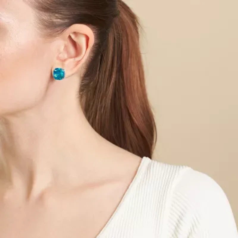 Sparkle Allure Blue Crystal 12mm Square Stud Earrings