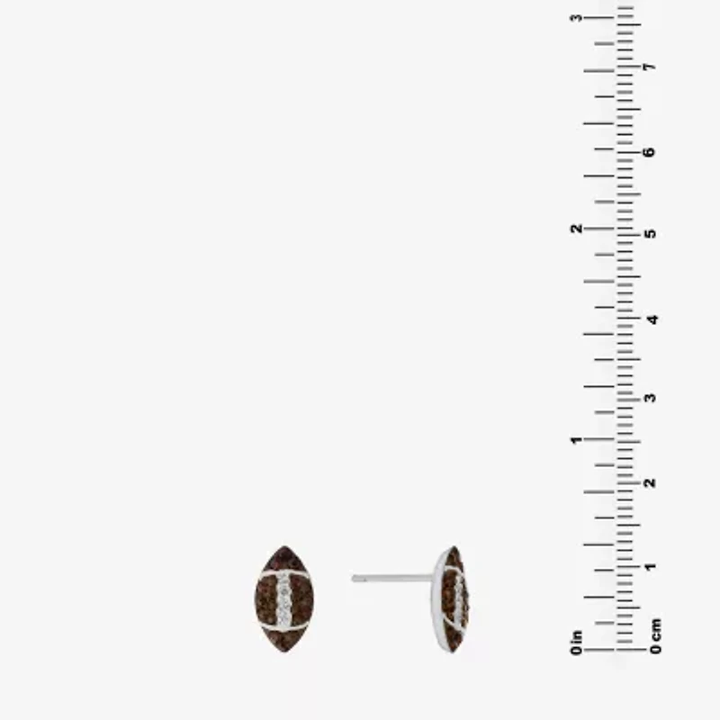 Silver Treasures Football Brown Crystal Sterling Silver 11.5mm Stud Earrings