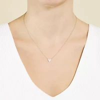 Silver Treasures Womens Cubic Zirconia Sterling Silver Heart 16 Inch Pendant Necklace