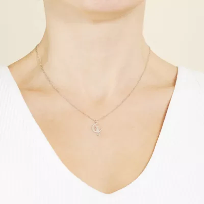 Silver Treasures Cat Womens Sterling Silver 16 Inch Pendant Necklace