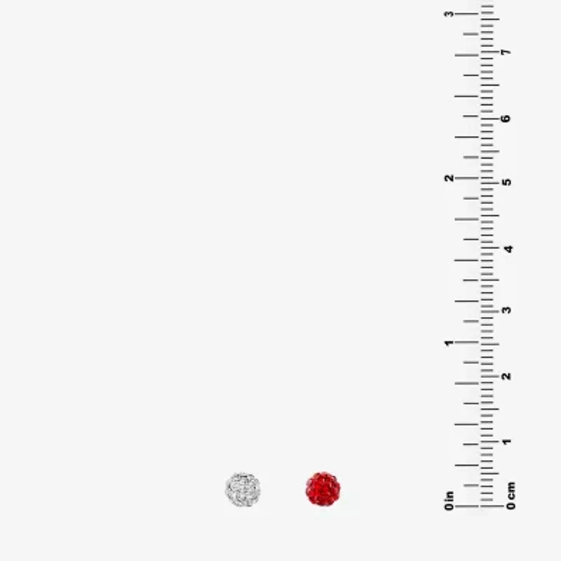 Silver Treasures Womens Crystal Sterling Silver Ball 2 Pair Earring Set