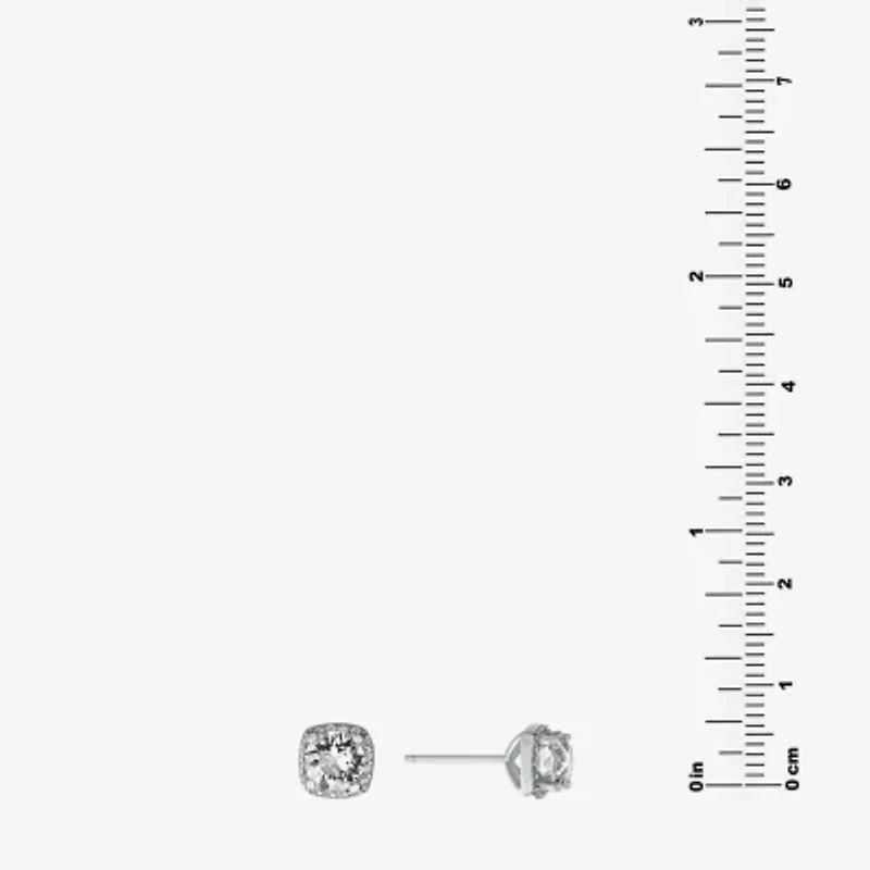 Silver Treasures Red Crystal Sterling 6.8mm Square Stud Earrings