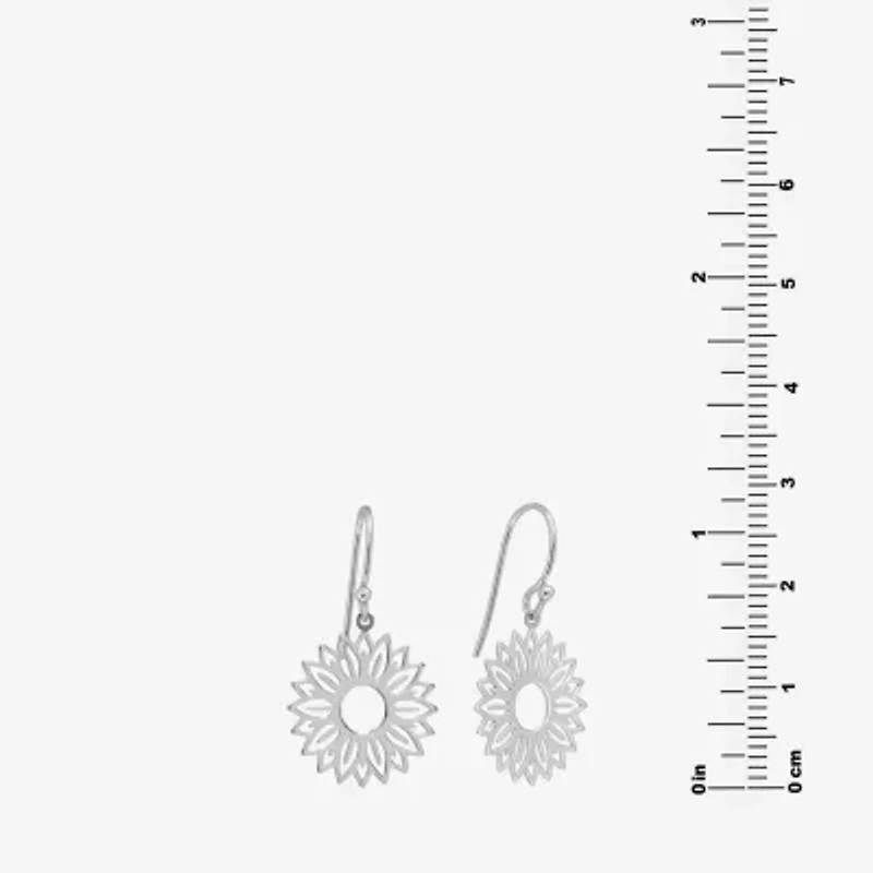 Silver Treasures Sunflower Womens Sterling Silver Flower Drop Earrings