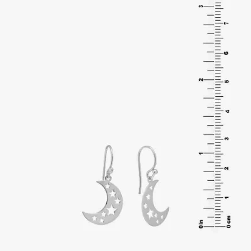 Silver Treasures Womens Sterling Silver Moon Star Drop Earrings