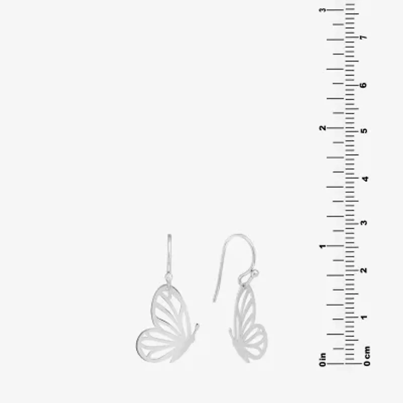 Silver Treasures Womens Sterling Silver Butterfly Drop Earrings