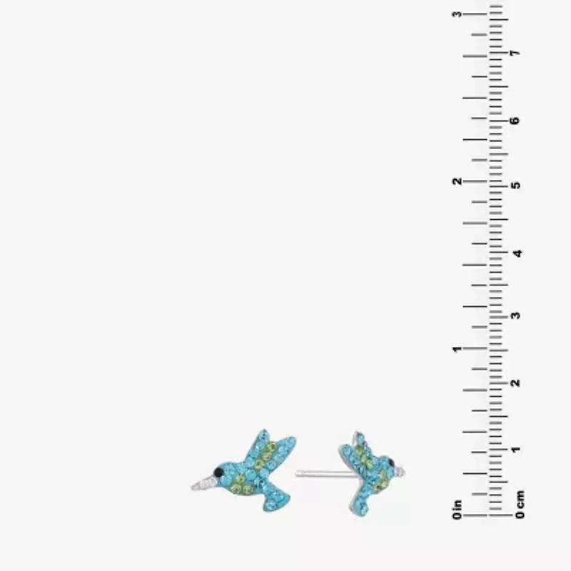 Silver Treasures Hummingbird Multi Color Crystal Sterling Silver 12.7mm Stud Earrings