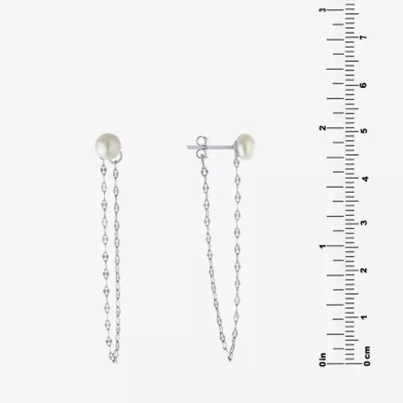 Silver Treasures Womens White Simulated Pearl Sterling Silver Drop Earrings