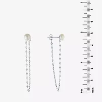 Silver Treasures Womens White Simulated Pearl Sterling Silver Drop Earrings