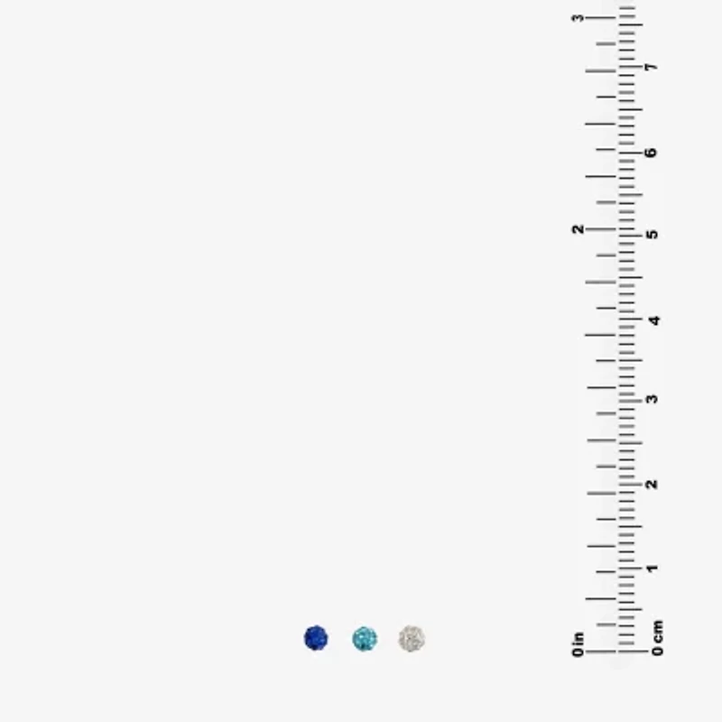 Silver Treasures Stud Womens Multi Color Crystal Sterling Silver 3 Pair Earring Set