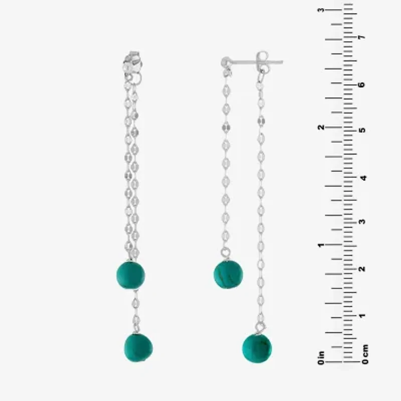 Silver Treasures Front & Back Chain Genuine Stone Beaded Womens Sterling Drop Earrings