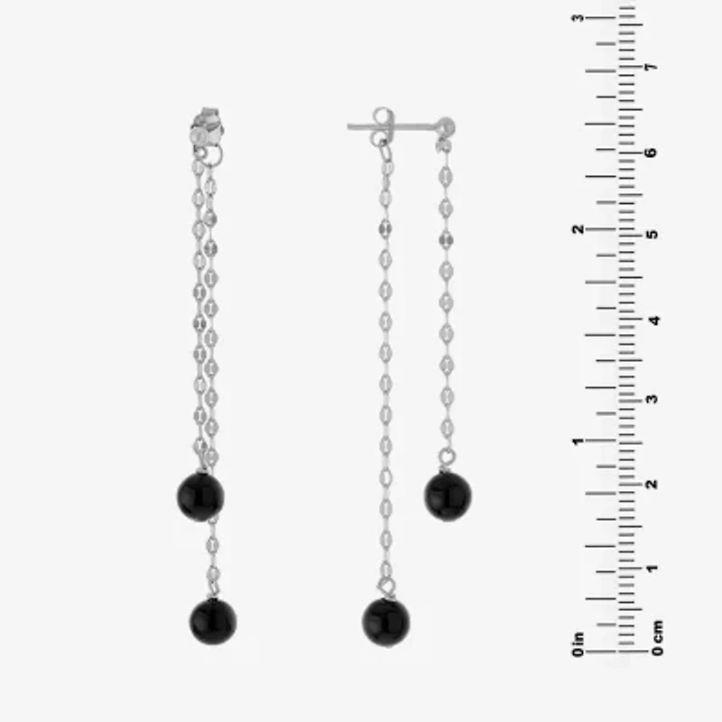 Silver Treasures Front & Back Chain Genuine Stone Beaded Womens Sterling Drop Earrings