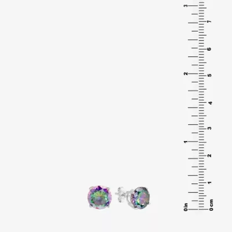 Silver Treasures Multi Color Cubic Zirconia Sterling Silver 7.8mm Stud Earrings