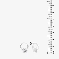Silver Treasures Double Hoop Womens Crystal Sterling Silver Drop Earrings