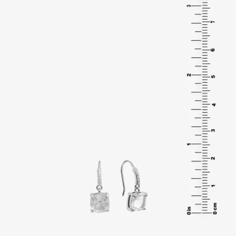 Silver Treasures Womens Crystal Sterling Silver Drop Earrings