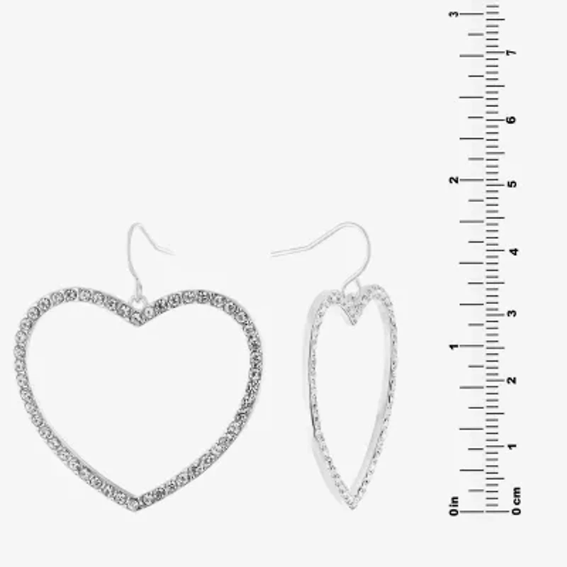 Sparkle Allure Womens Crystal Pure Silver Over Brass Heart Drop Earrings