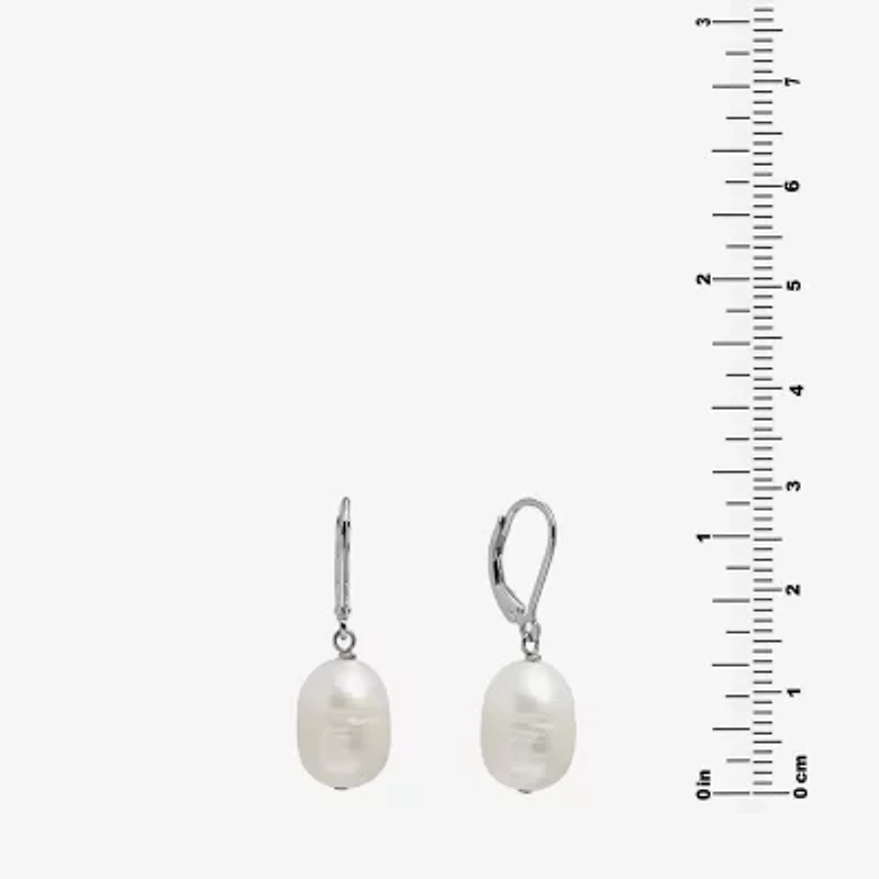 Silver Treasures Womens White Cultured Freshwater Pearl Sterling Silver Drop Earrings