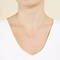 Silver Treasures Womens Cubic Zirconia Sterling Silver Cross 16 Inch Pendant Necklace