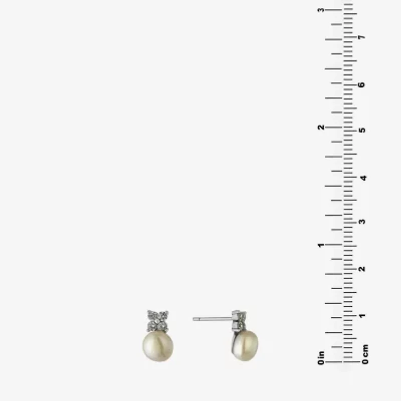 Silver Treasures White Simulated Pearl Sterling Silver 10.7mm Flower Stud Earrings