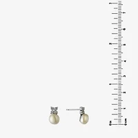 Silver Treasures White Simulated Pearl Sterling Silver 10.7mm Flower Stud Earrings