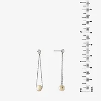 Silver Treasures Womens White Simulated Pearl Sterling Silver Drop Earrings