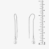 Silver Treasures Womens White Simulated Pearl Sterling Silver Moon Drop Earrings