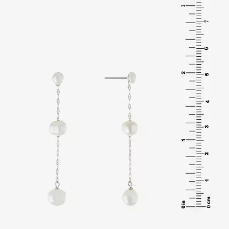 Silver Treasures Womens White Simulated Pearl Sterling Silver Drop Earrings