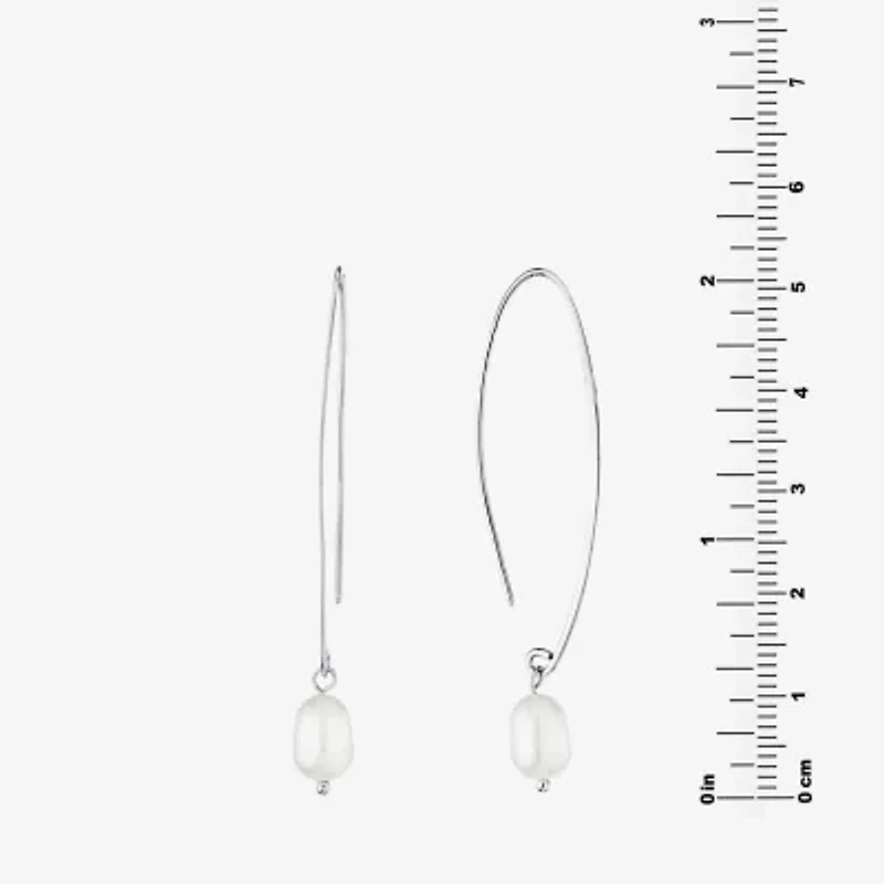 Silver Treasures Womens White Simulated Pearl Sterling Silver Drop Earrings