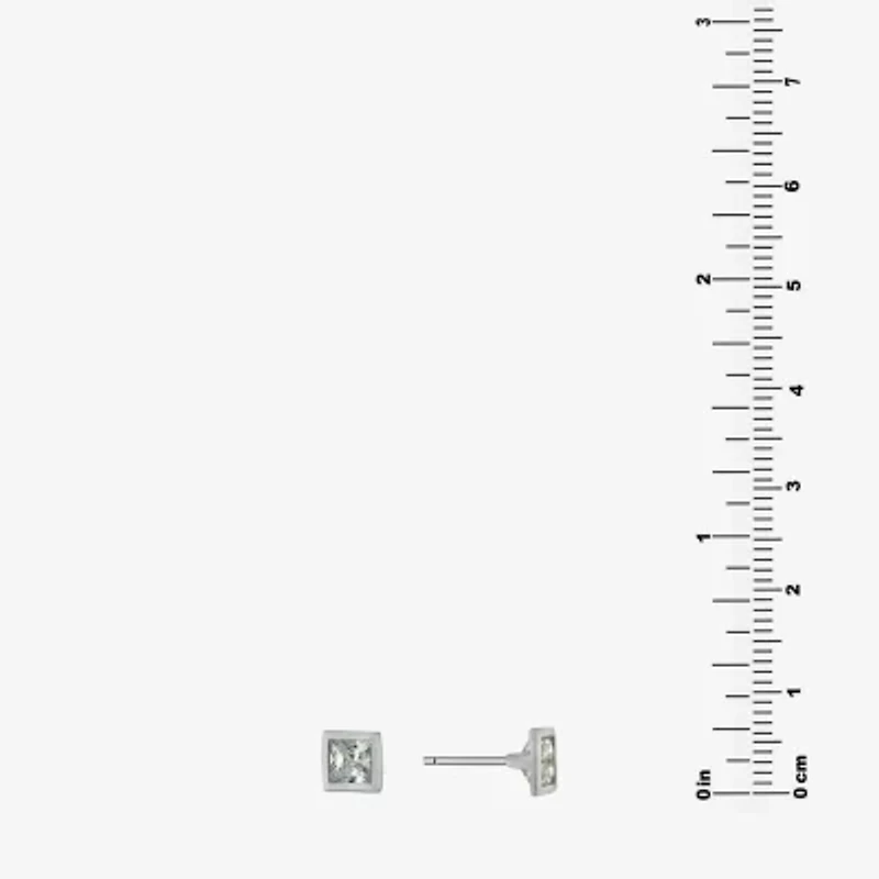 Silver Treasures Cubic Zirconia Sterling Silver 6mm Square Stud Earrings