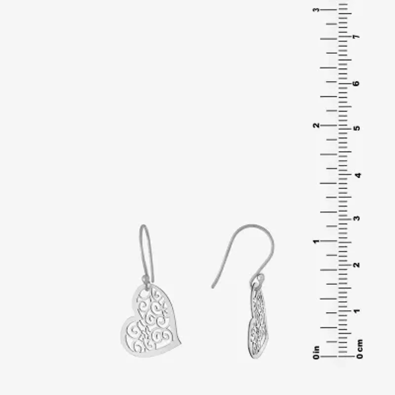 Silver Treasures Womens Sterling Silver Heart Drop Earrings