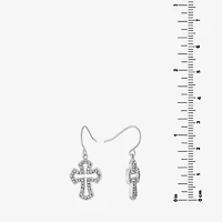 Silver Reflections Crystal Pure Silver Over Brass Cross Drop Earrings