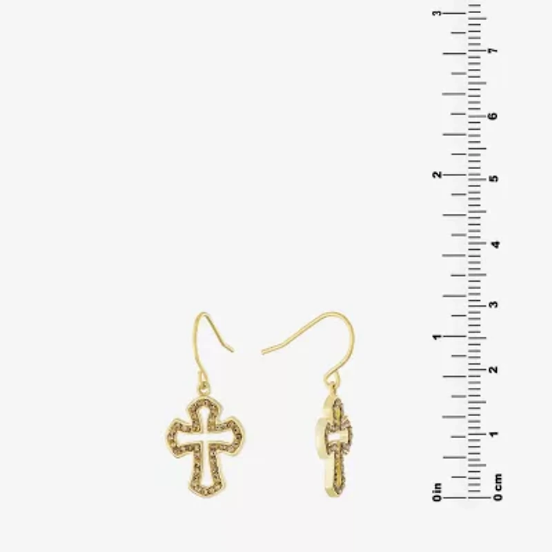 Silver Reflections Crystal 24K Gold Over Brass Cross Drop Earrings