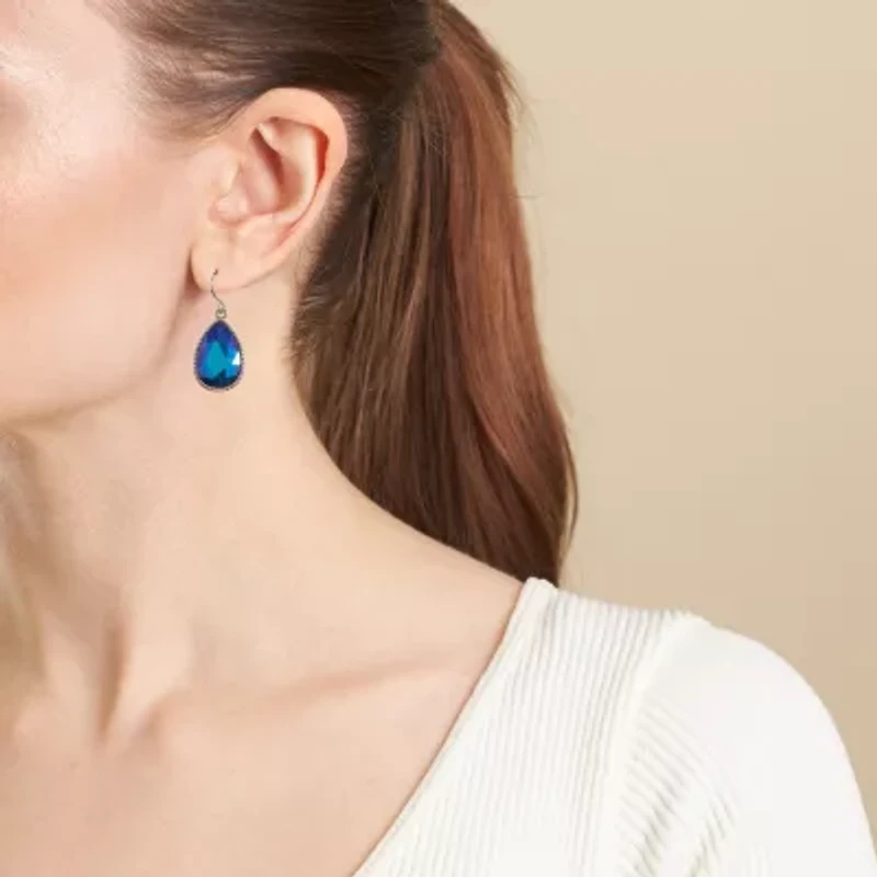 Sparkle Allure Silver Reflections Womens Blue Crystal Pure Over Brass Pear Drop Earrings